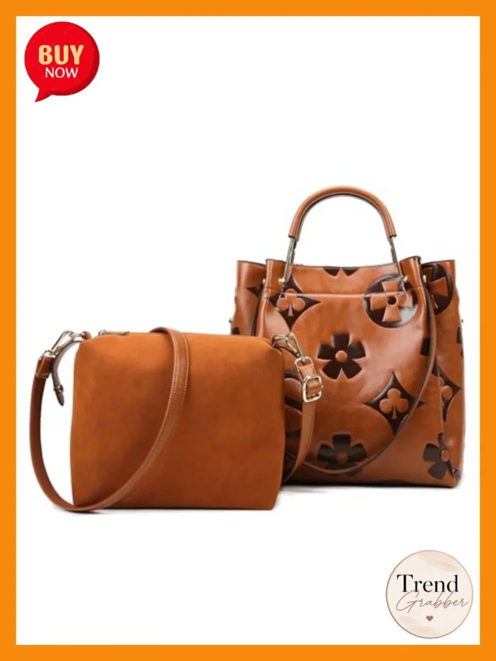 Floral Embossed Vegan Leather Top Handle Handbag Set Large Shoulder Bag Tote